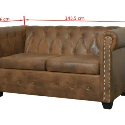 Canapé Chesterfield 2 Places Cuir Artificiel Marron -Promos Chesteris Boutique canape 21990453