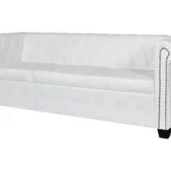 Canapé Chesterfield à 3 Places Cuir Synthétique Blanc