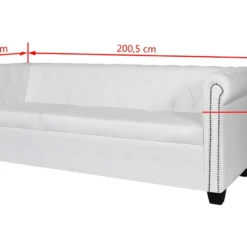 Canapé Chesterfield à 3 Places Cuir Synthétique Blanc -Promos Chesteris Boutique canape 21990493
