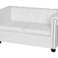 Canapé Chesterfield à 2 Places Cuir Synthétique Blanc