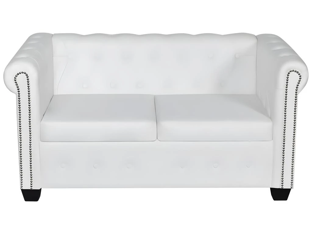 Canapé Chesterfield à 2 Places Cuir Synthétique Blanc 2 Canapé Chesterfield à 2 Places Cuir Synthétique Blanc – Image 2