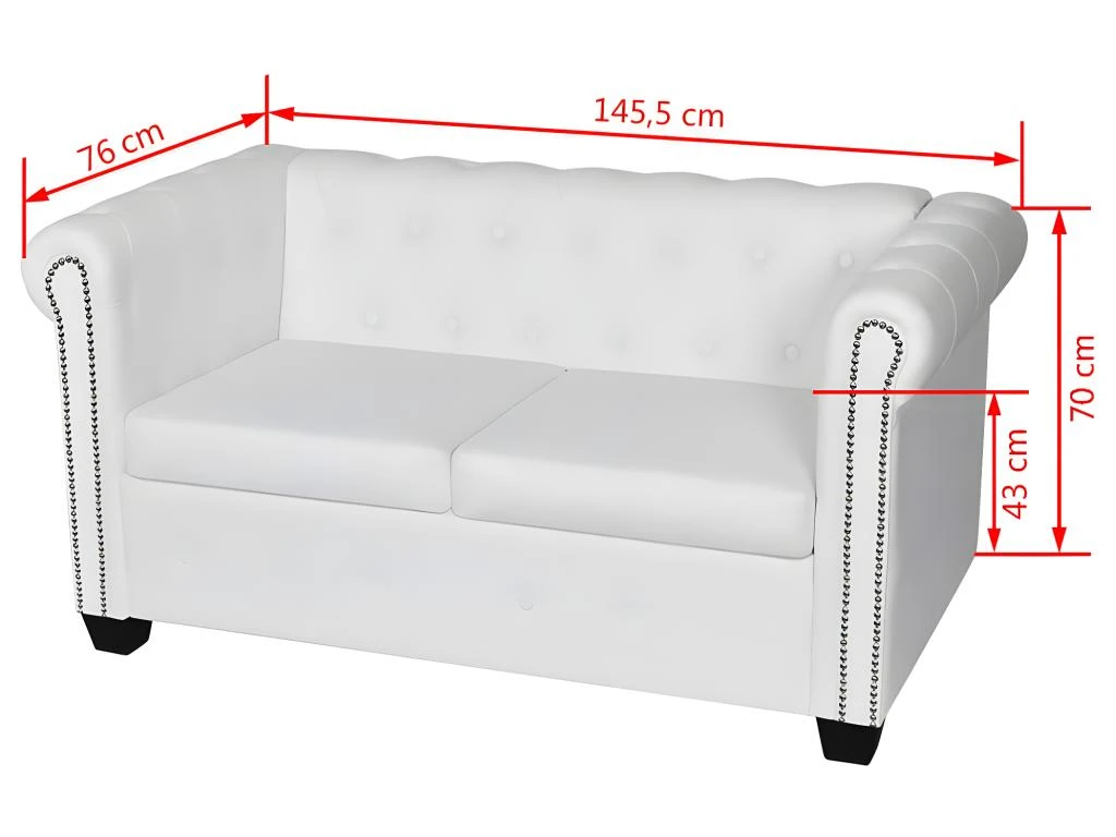 Canapé Chesterfield à 2 Places Cuir Synthétique Blanc 5 Canapé Chesterfield à 2 Places Cuir Synthétique Blanc – Image 5