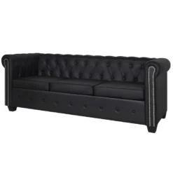 Canapé Chesterfield à 3 Places Cuir Synthétique Noir