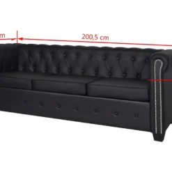 Canapé Chesterfield à 3 Places Cuir Synthétique Noir -Promos Chesteris Boutique canape 21990537
