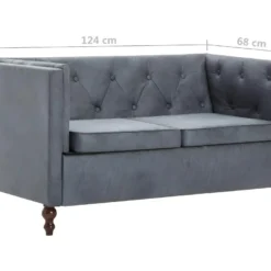 Canapé Chesterfield à 2 Places Revêtement En Tissu Gris -Promos Chesteris Boutique canape 21990567