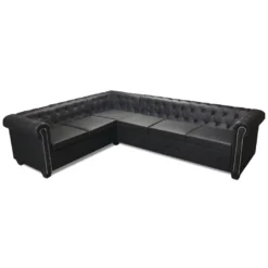 Canapé D'angle Chesterfield 6 Places Cuir Artificiel Noir -Promos Chesteris Boutique canape 21990573