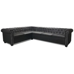 Canapé D'angle Chesterfield 6 Places Cuir Artificiel Noir -Promos Chesteris Boutique canape 21990575