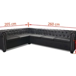 Canapé D'angle Chesterfield 6 Places Cuir Artificiel Noir -Promos Chesteris Boutique canape 21990581
