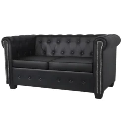 Canapé Chesterfield à 2 Places Cuir Synthétique Noir
