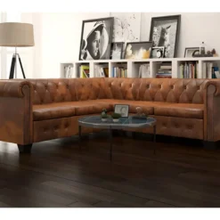 Canapé D'angle Chesterfield 5 Plcs Cuir Artificiel Marron