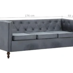 Canapé Chesterfield à 3 Places Revêtement En Tissu Gris -Promos Chesteris Boutique canape 21990741
