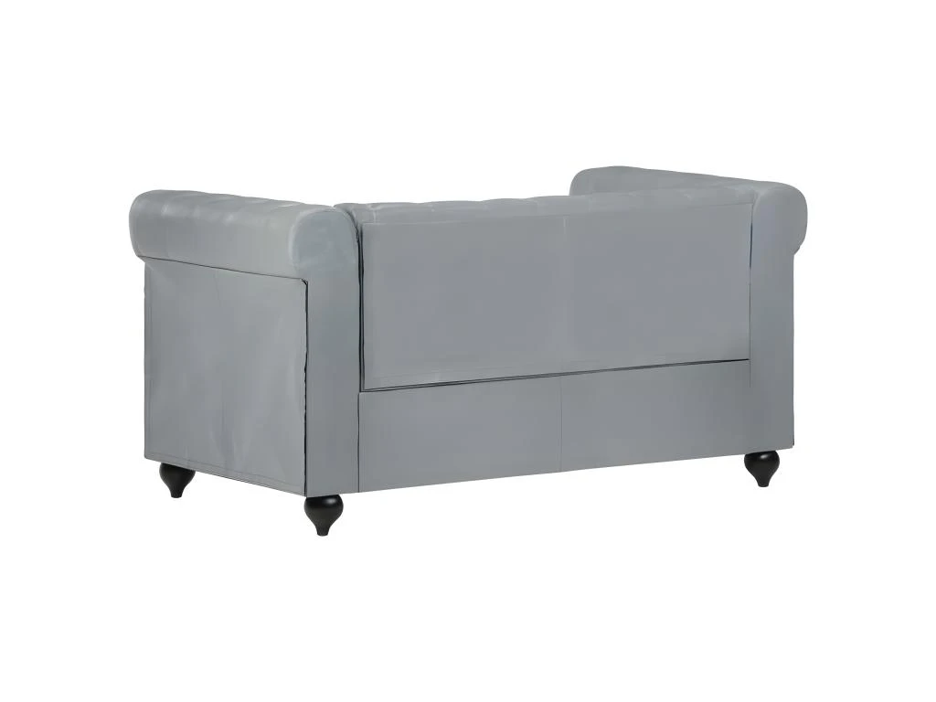 Canapé Chesterfield à 2 Places Gris Cuir Véritable 3 Canapé Chesterfield à 2 Places Gris Cuir Véritable – Image 3