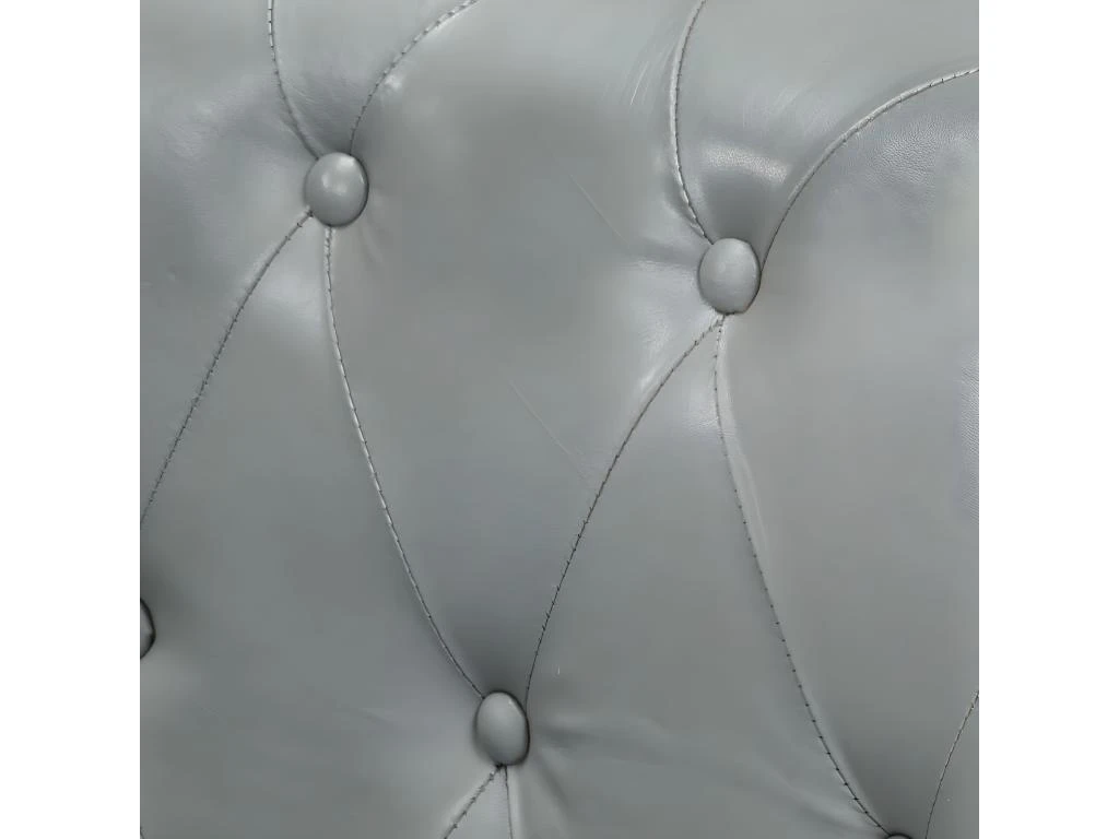 Canapé Chesterfield à 2 Places Gris Cuir Véritable 6 Canapé Chesterfield à 2 Places Gris Cuir Véritable – Image 6