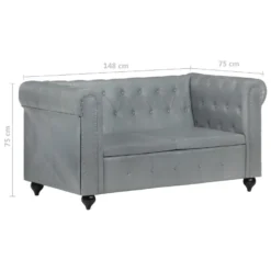 Canapé Chesterfield à 2 Places Gris Cuir Véritable 16 Canapé Chesterfield à 2 Places Gris Cuir Véritable -Promos Chesteris Boutique canape 21990755