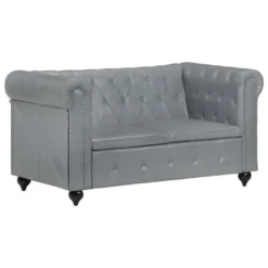 Canapé Chesterfield à 2 Places Gris Cuir Véritable 17 Canapé Chesterfield à 2 Places Gris Cuir Véritable -Promos Chesteris Boutique canape 21990757