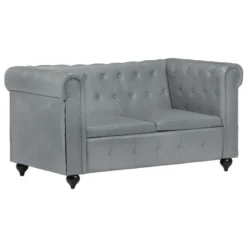 Canapé Chesterfield à 2 Places Gris Cuir Véritable 18 Canapé Chesterfield à 2 Places Gris Cuir Véritable -Promos Chesteris Boutique canape 21990759