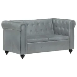 Canapé Chesterfield à 2 Places Gris Cuir Véritable 19 Canapé Chesterfield à 2 Places Gris Cuir Véritable -Promos Chesteris Boutique canape 21990761