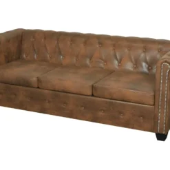 Canapé Chesterfield 3 Places Cuir Artificiel Marron