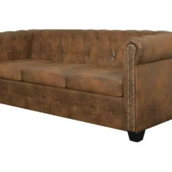 Canapé Chesterfield 3 Places Cuir Artificiel Marron -Promos Chesteris Boutique canape 21990875
