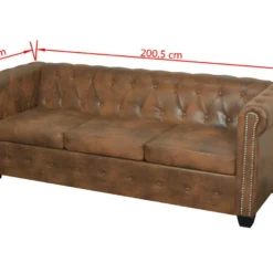 Canapé Chesterfield 3 Places Cuir Artificiel Marron -Promos Chesteris Boutique canape 21990883