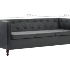Canapé Chesterfield à 3 Places Revêtement En Tissu Gris Foncé -Promos Chesteris Boutique canape 21990901