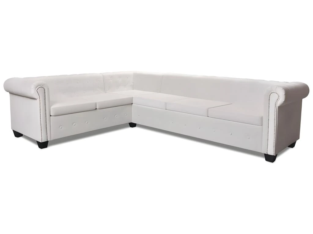Canapé D'angle Chesterfield 6 Places Cuir Artificiel Blanc 1 Canapé D'angle Chesterfield 6 Places Cuir Artificiel Blanc
