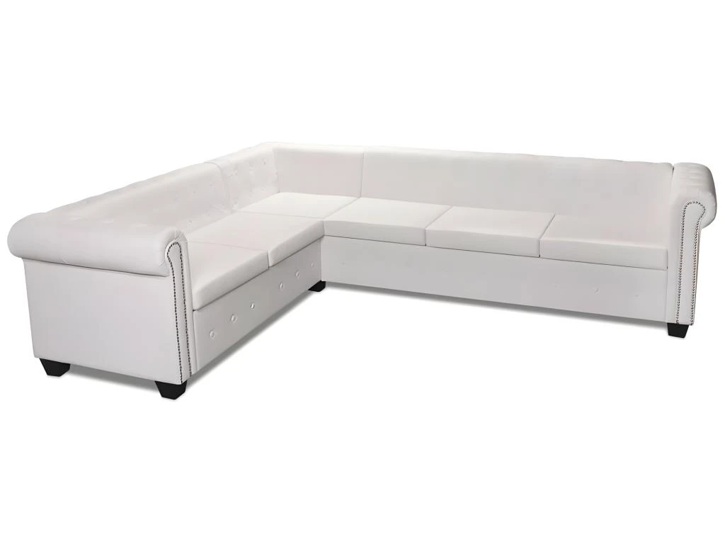 Canapé D'angle Chesterfield 6 Places Cuir Artificiel Blanc 2 Canapé D'angle Chesterfield 6 Places Cuir Artificiel Blanc – Image 2