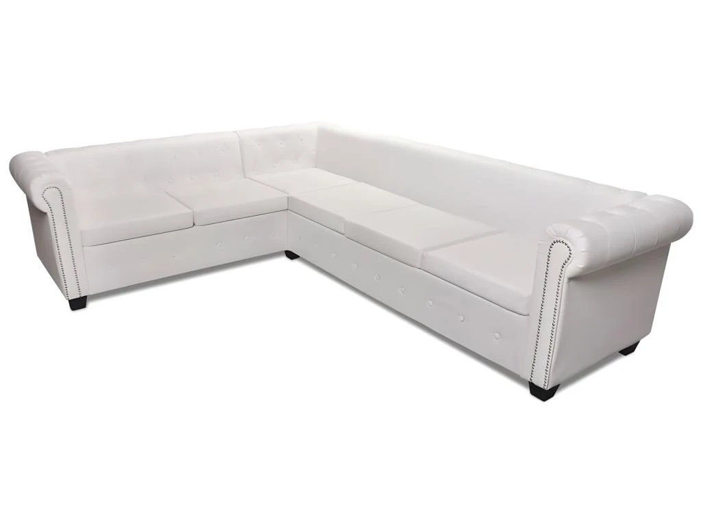 Canapé D'angle Chesterfield 6 Places Cuir Artificiel Blanc 4 Canapé D'angle Chesterfield 6 Places Cuir Artificiel Blanc – Image 4