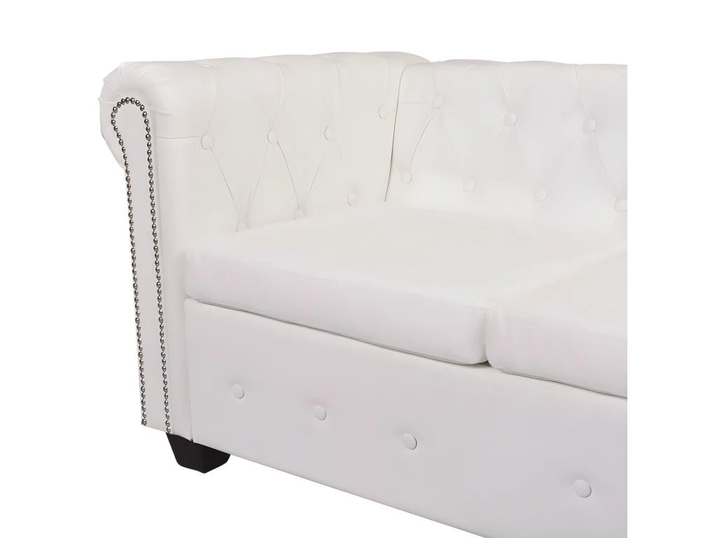 Canapé D'angle Chesterfield 6 Places Cuir Artificiel Blanc 6 Canapé D'angle Chesterfield 6 Places Cuir Artificiel Blanc – Image 6