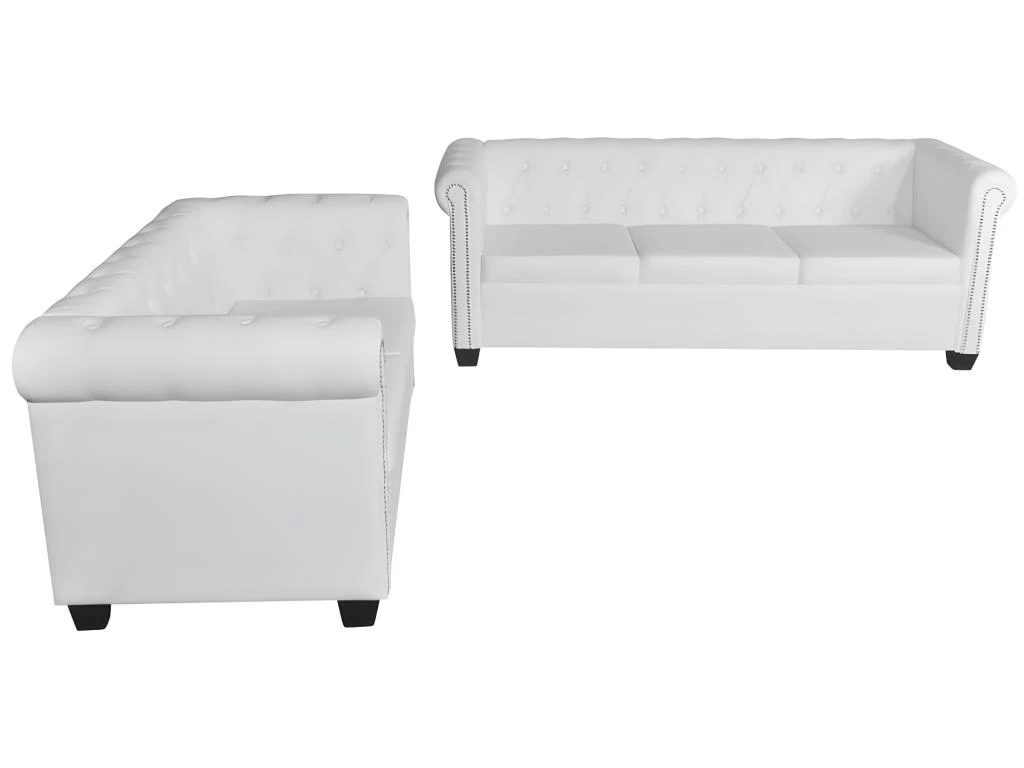 Canapé Chesterfield à 2 Places Et à 3 Places Blanc 2 Canapé Chesterfield à 2 Places Et à 3 Places Blanc – Image 2