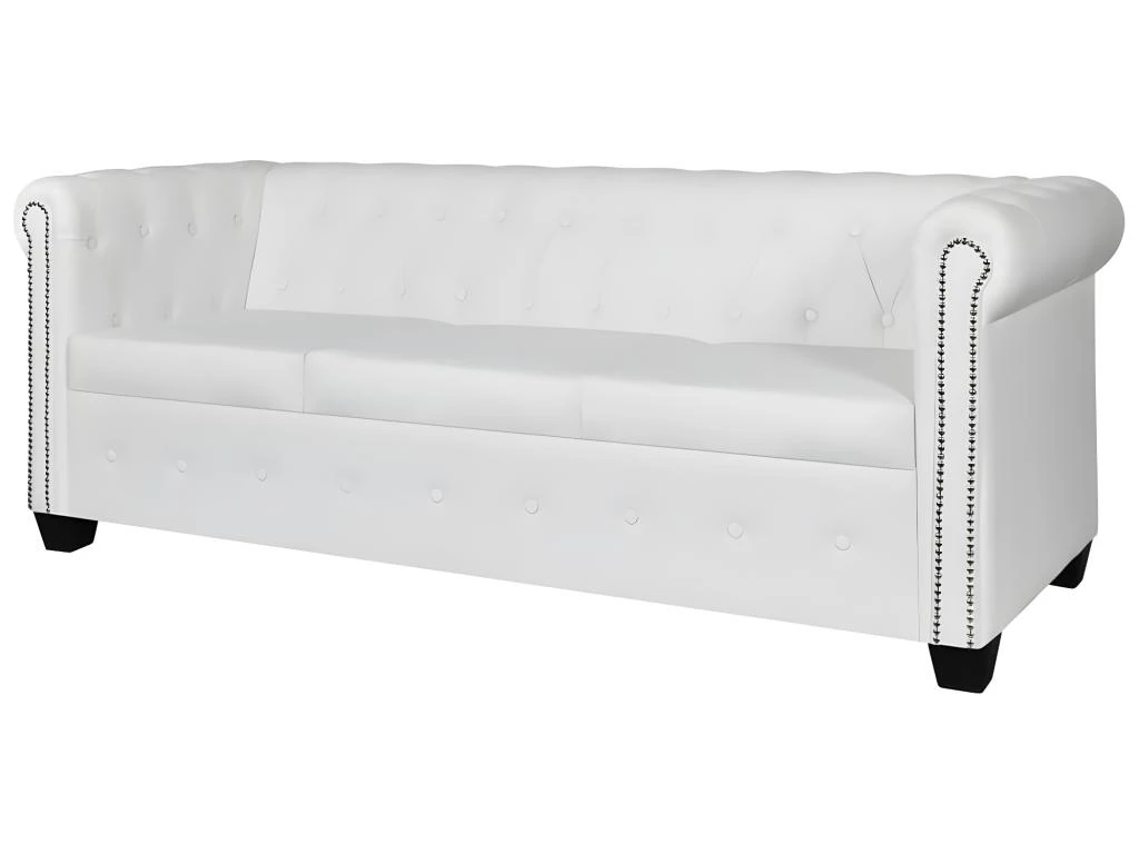 Canapé Chesterfield à 2 Places Et à 3 Places Blanc 3 Canapé Chesterfield à 2 Places Et à 3 Places Blanc – Image 3