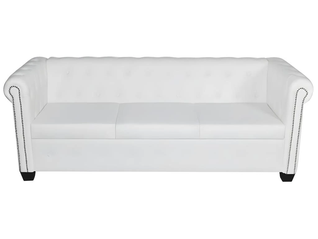 Canapé Chesterfield à 2 Places Et à 3 Places Blanc 4 Canapé Chesterfield à 2 Places Et à 3 Places Blanc – Image 4