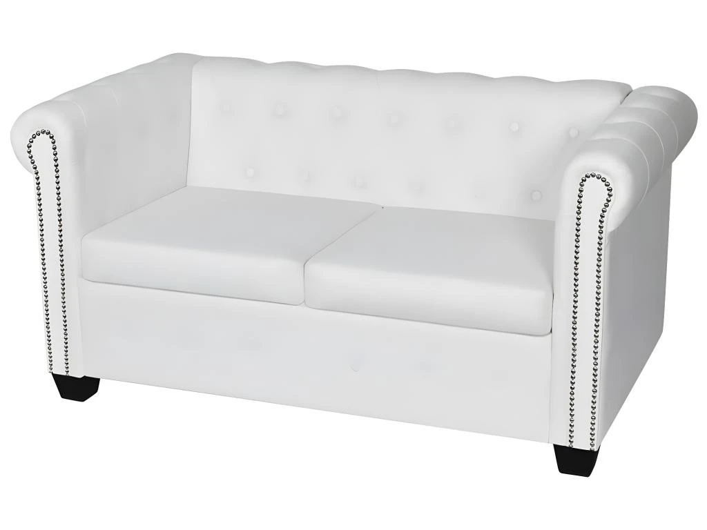 Canapé Chesterfield à 2 Places Et à 3 Places Blanc 5 Canapé Chesterfield à 2 Places Et à 3 Places Blanc – Image 5