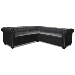 Canapé D'angle Chesterfield 5 Places Cuir Synthétique Noir -Promos Chesteris Boutique canape 21991449