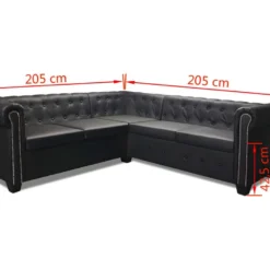 Canapé D'angle Chesterfield 5 Places Cuir Synthétique Noir -Promos Chesteris Boutique canape 21991455