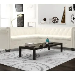 Canapé D'angle Chesterfield 5 Plc Cuir Artificiel Blanc