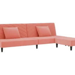 Canapé-lit 2 Places 2 Oreillers Et Repose-pied Rose Velours -Promos Chesteris Boutique canape 21992893