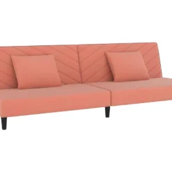 Canapé-lit 2 Places 2 Oreillers Et Repose-pied Rose Velours -Promos Chesteris Boutique canape 21992895
