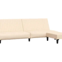 Canapé-lit à 2 Places Avec Repose-pied Crème Velours -Promos Chesteris Boutique canape 21993073