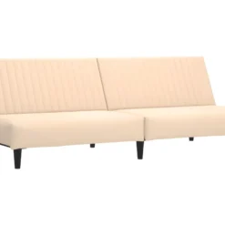 Canapé-lit à 2 Places Avec Repose-pied Crème Velours -Promos Chesteris Boutique canape 21993075