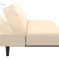 Canapé-lit à 2 Places Avec Repose-pied Crème Velours -Promos Chesteris Boutique canape 21993085