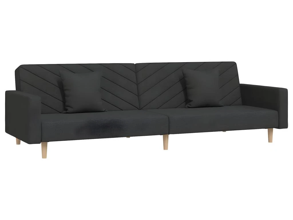 Canapé-lit 2 Places Deux Oreillers Et Repose-pied Noir Tissu 4 Canapé-lit 2 Places Deux Oreillers Et Repose-pied Noir Tissu – Image 4