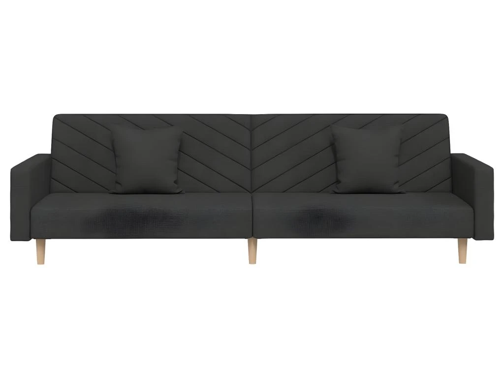 Canapé-lit 2 Places Deux Oreillers Et Repose-pied Noir Tissu 5 Canapé-lit 2 Places Deux Oreillers Et Repose-pied Noir Tissu – Image 5