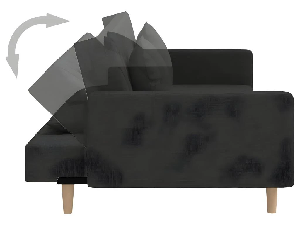 Canapé-lit 2 Places Deux Oreillers Et Repose-pied Noir Tissu 7 Canapé-lit 2 Places Deux Oreillers Et Repose-pied Noir Tissu – Image 7