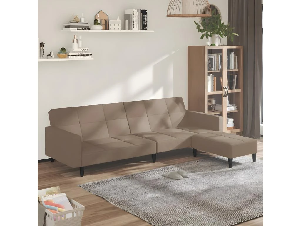 Canapé-lit à 2 Places Avec Tabouret Taupe Tissu Microfibre 1 Canapé-lit à 2 Places Avec Tabouret Taupe Tissu Microfibre