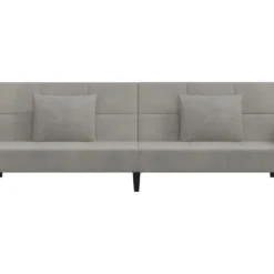 Canapé-lit à 2 Places Avec Deux Oreillers Gris Clair Velours -Promos Chesteris Boutique canape 21994593