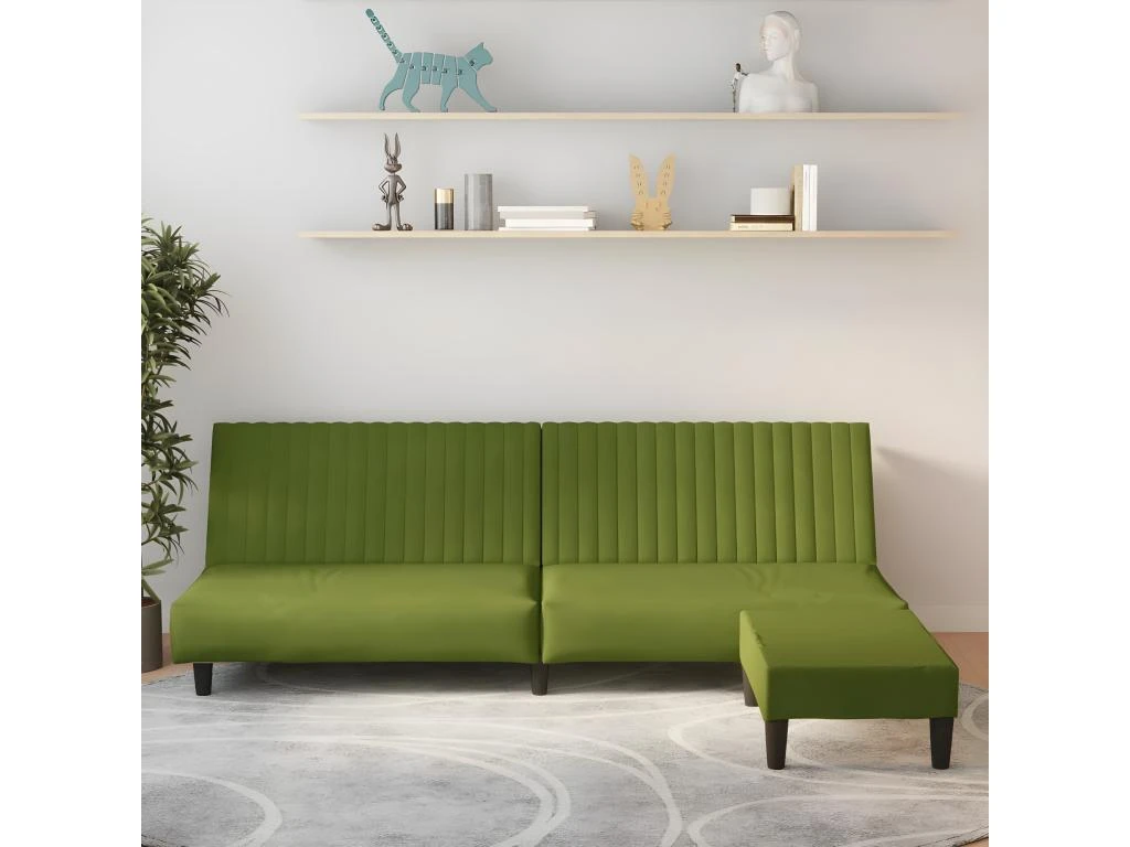 Canapé-lit à 2 Places Avec Repose-pied Vert Clair Velours 1 Canapé-lit à 2 Places Avec Repose-pied Vert Clair Velours