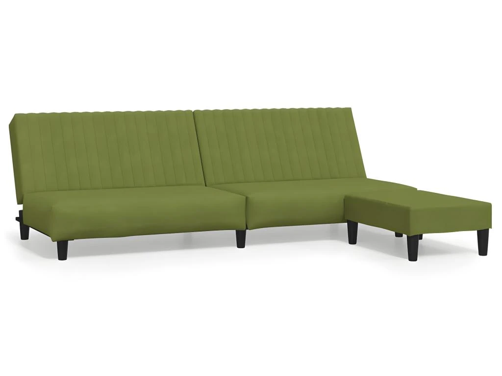Canapé-lit à 2 Places Avec Repose-pied Vert Clair Velours 2 Canapé-lit à 2 Places Avec Repose-pied Vert Clair Velours – Image 2