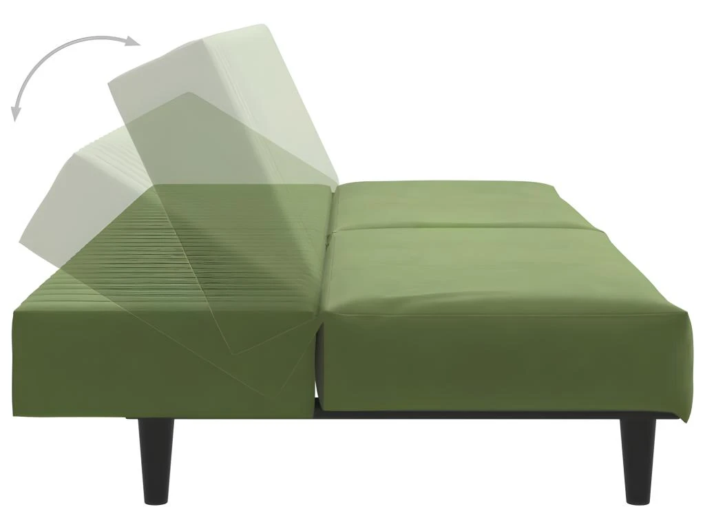 Canapé-lit à 2 Places Avec Repose-pied Vert Clair Velours 9 Canapé-lit à 2 Places Avec Repose-pied Vert Clair Velours – Image 9