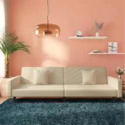 Canapé-lit à 2 Places Avec Deux Oreillers Crème Velours